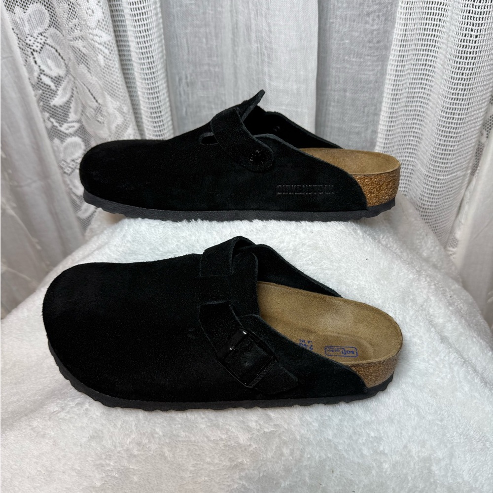 Birkenstock Boston Black Suede Clogs